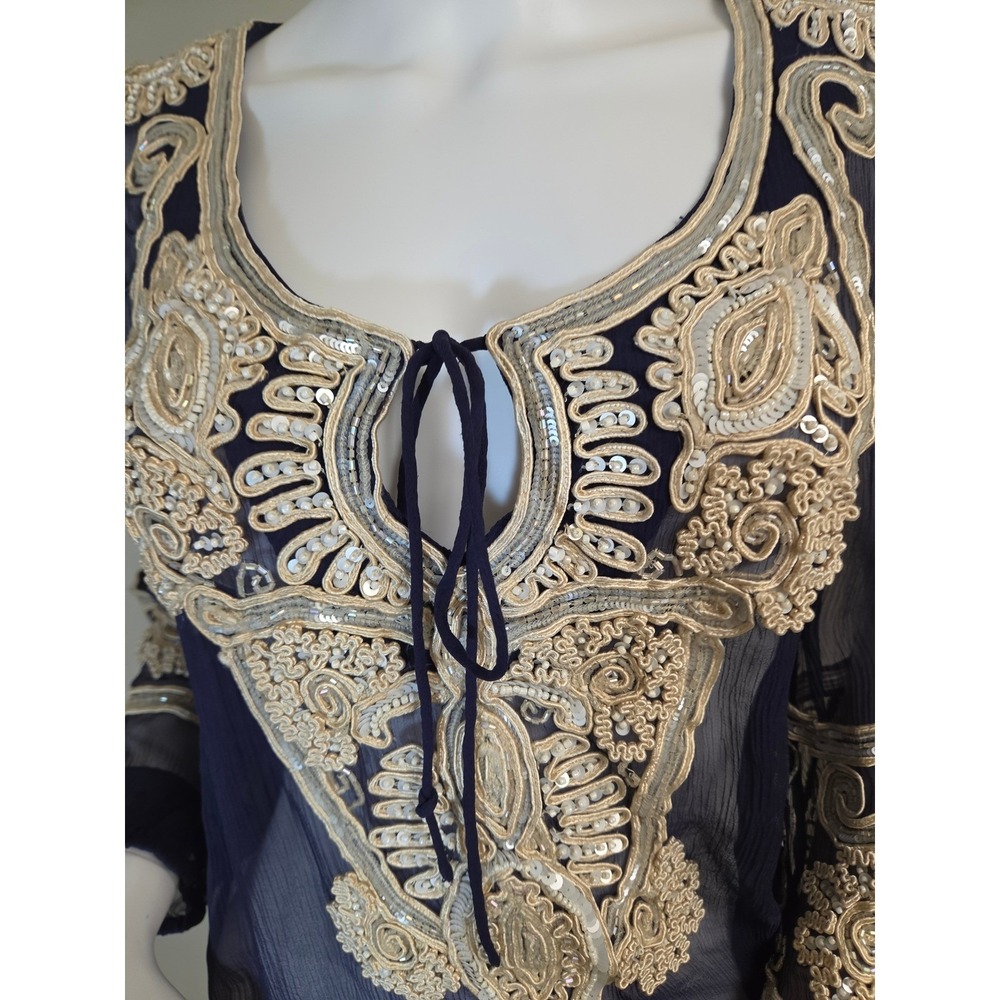 Calypso St. Barth Silk Embroidered Sequin Tunic Navy Blue Boho Coverup Medium - Picture 12 of 14
